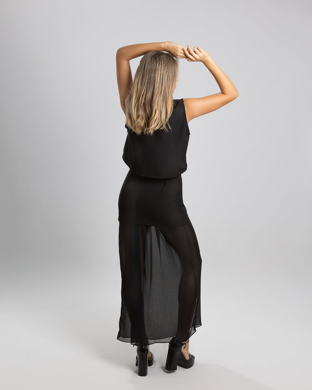 Falda mini conbinada con gasa